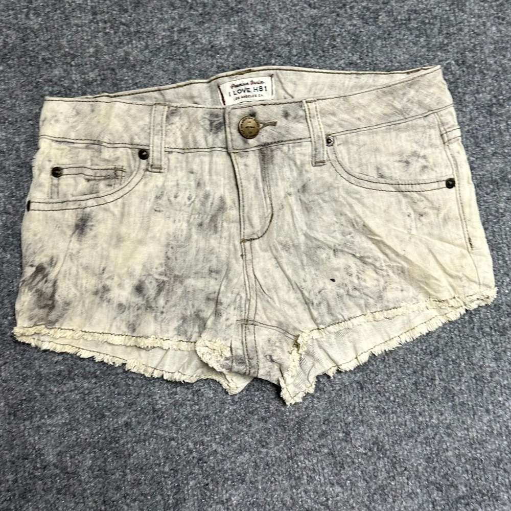 I LOVE H81 Denim Shorts Womens Size 24 Gray Acid Wash Raw Hem Low Rise Casual